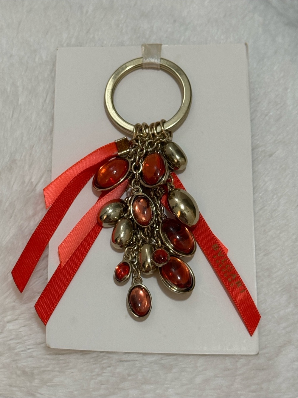 NIB BVLGARI Parfums Luxury Amber Orange Stone Charm Keychain Bag Charm VIP Gift